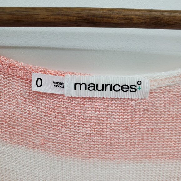 Maurices 1X 14/16 Plus Pink White Striped Nautical Anchor Graphic Tee Stretch - Picture 11 of 16